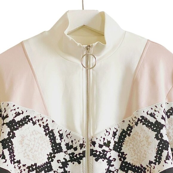 Maje Thelo Color-Blocked Neoprene Zip Track Jacket size 2/M, black, white, cream - Picture 8 of 15